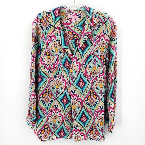 LILLY PULITZER Crown Jewels Boston Top 100% Silk Colorful Pockets - Picture 3 of 6